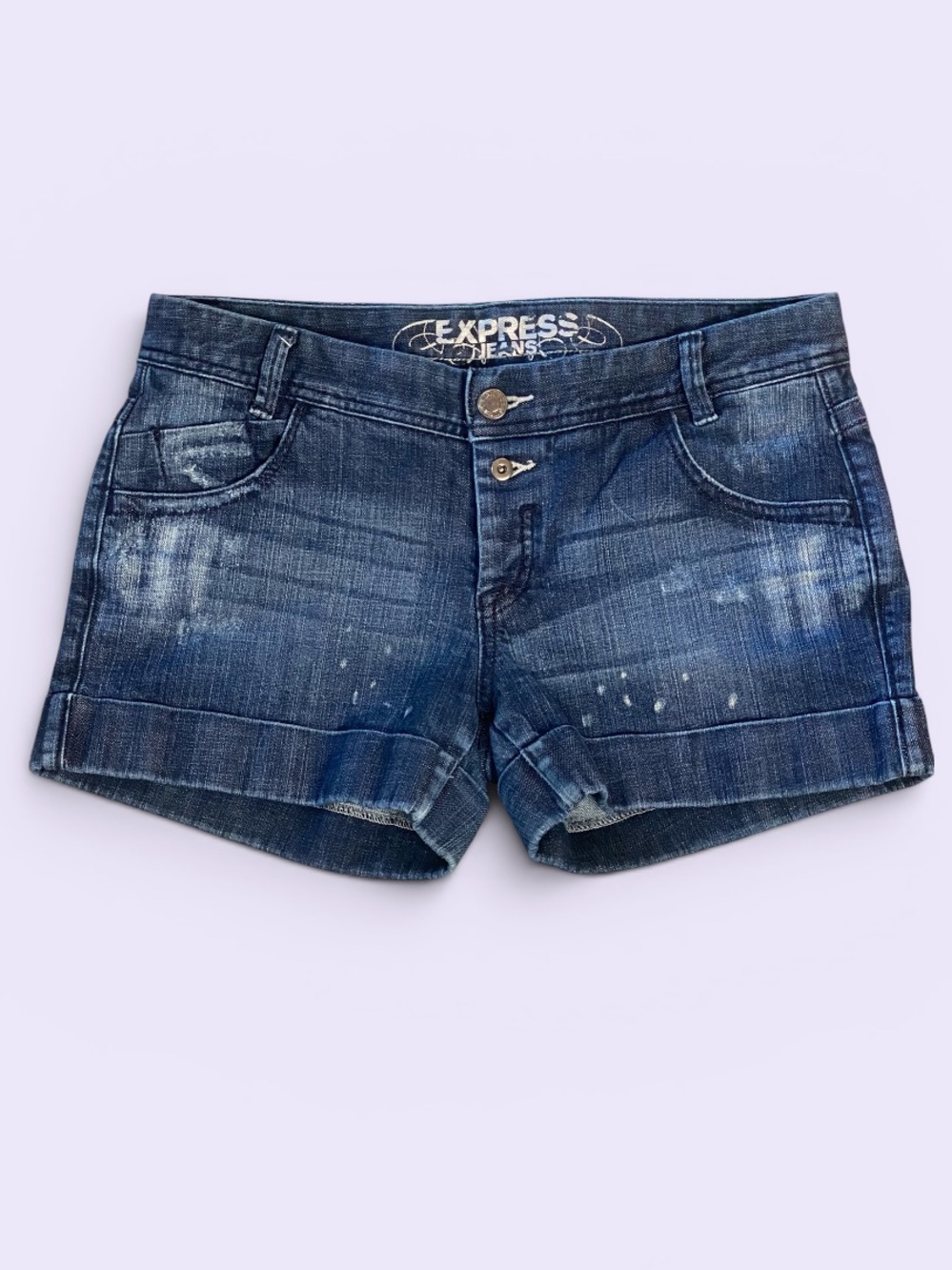 Express Dark Wash Denim Sewn in Cuffed Jean Shorts Size 10